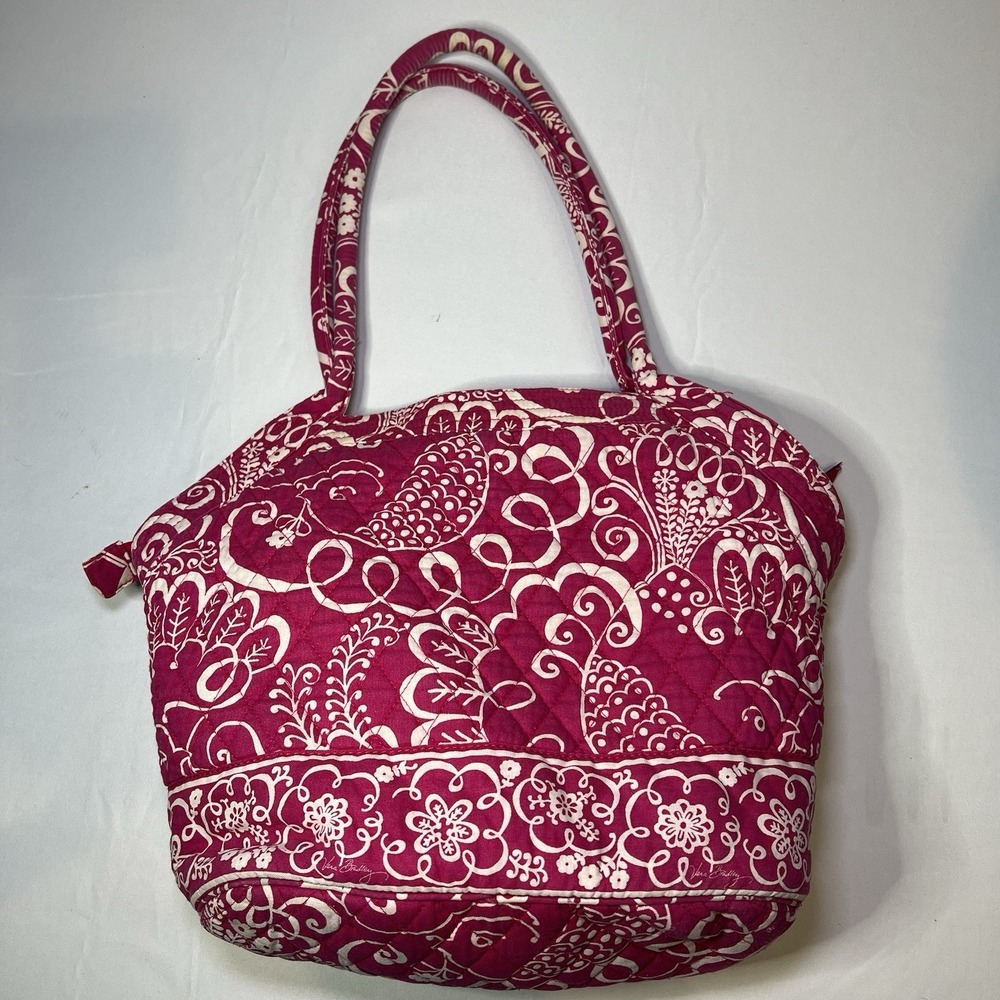 VERA BRADLEY Morgan Angle Tote TWIRLY BIRDS PINK Handbag‎ Tote Zip Purse